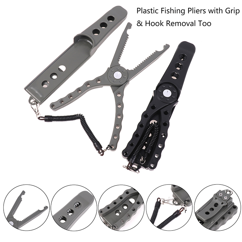 Fishing Hook Remover - 【F】คีมตกปลาพลาสติก พร้อมเครื่องมือถอดเบ็ด ด้ามจับกันลื่น ทนทาน สำหรับจับปลาช่อน พร้อมสายคล้อง